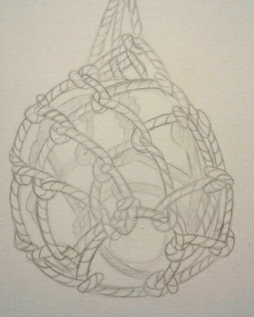 A pencil sketch of a glass Fisherman’s float