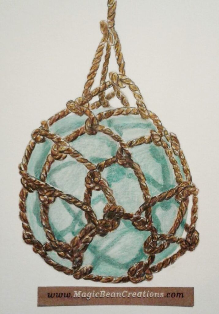 Glass Fisherman’s Float illustrated in colour pencil