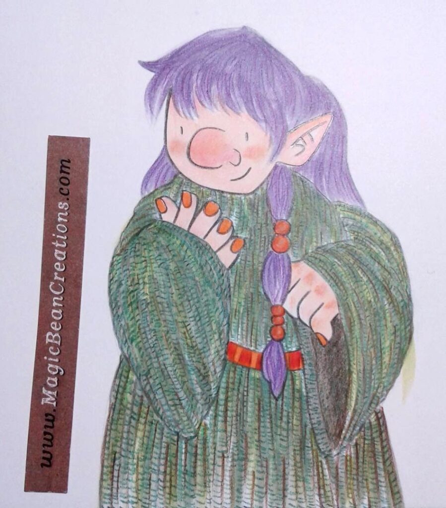 Green Robes Faerie illustrated with marker and colour pencil