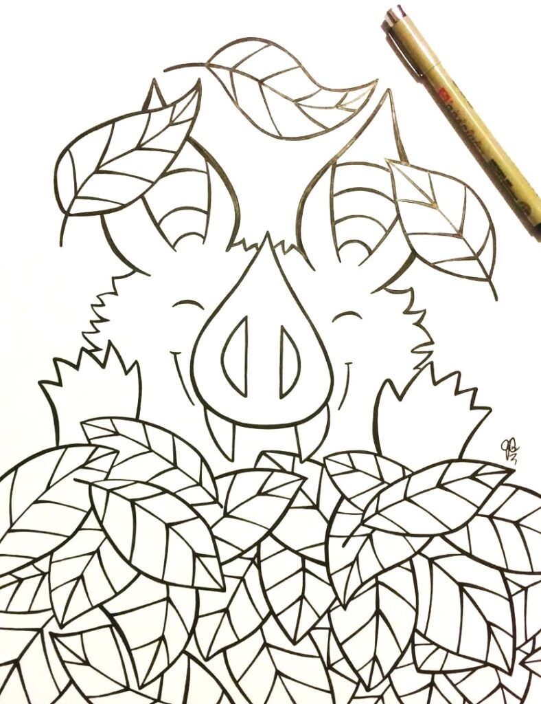 Little Bat illustration series with Little Bat having fun in a fresh leaf pile