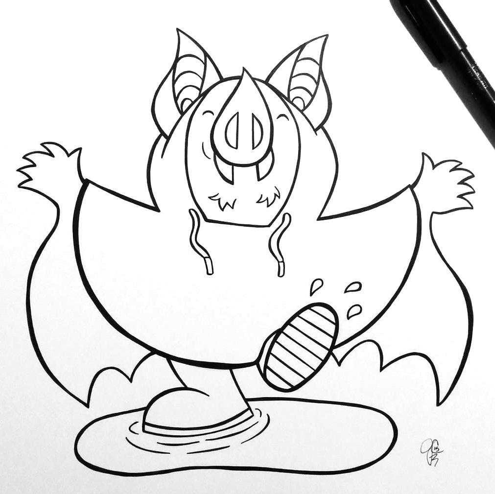 Little Bat illustration series with Little Bat in rain gear ready for a splash