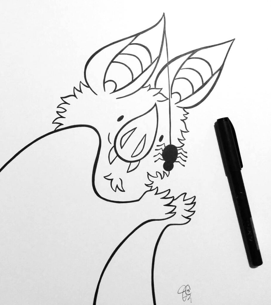 Little Bat illustration series with Little Bat meeting a new spider friend