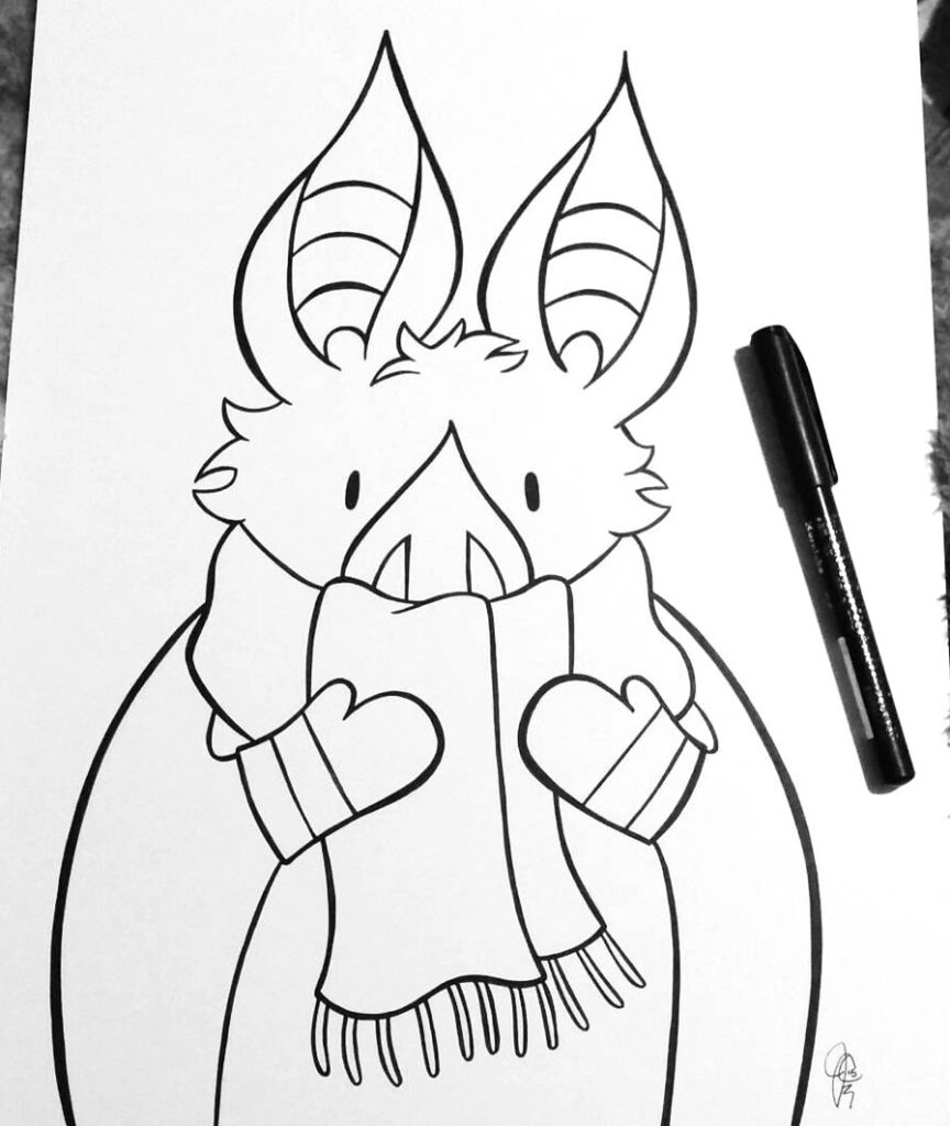Little Bat illustration series with Little Bat dressed in Winter gear